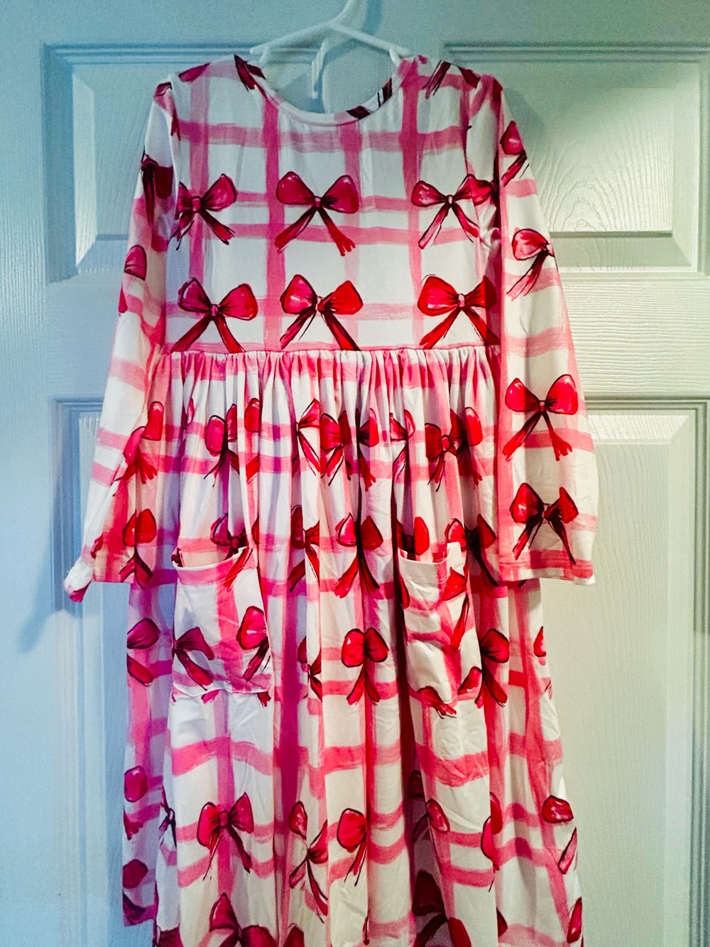 Mila & Rose Pink & Red Bow Print Long Sleeve Dress girls 7/8